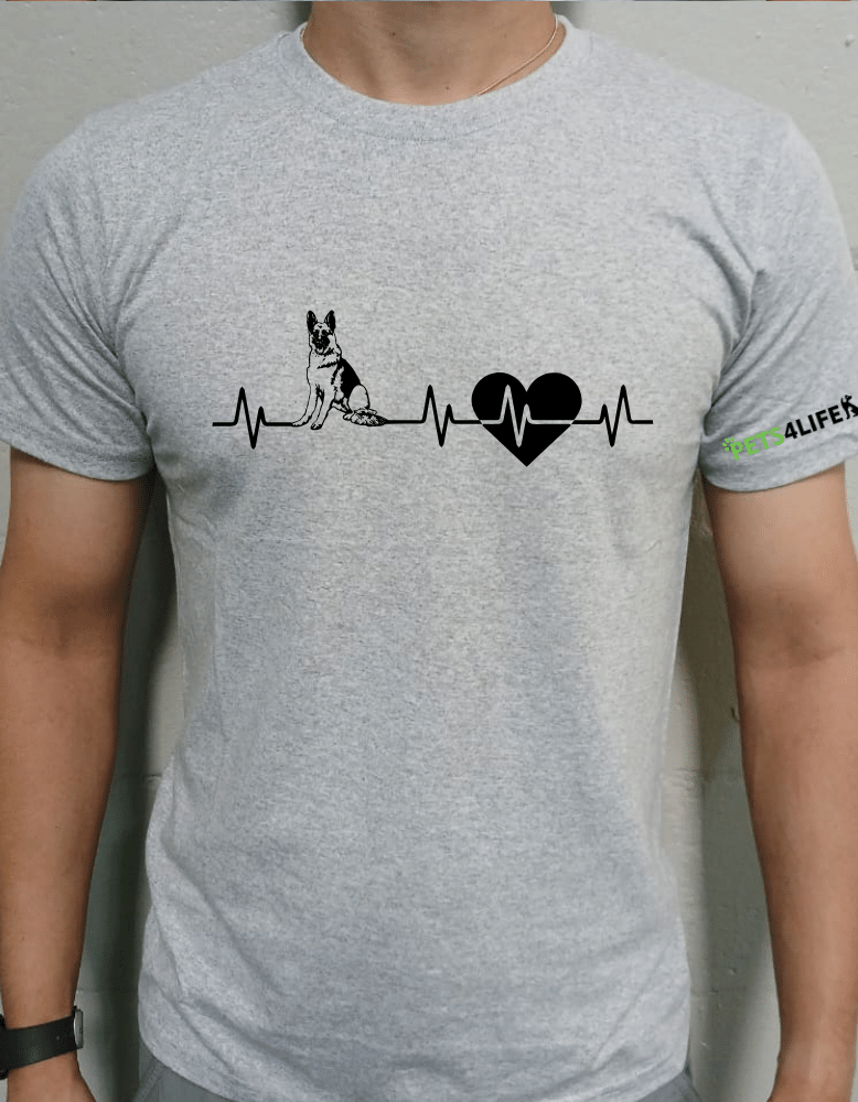 german shepard pulse and heart dog tshirt grey